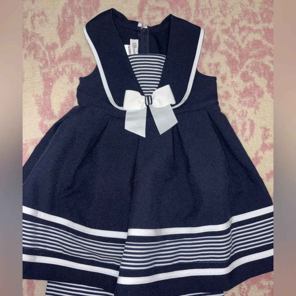 Bonnie Jean Navy and White Sailor Stripe Matching Set - Picture 2 of 10